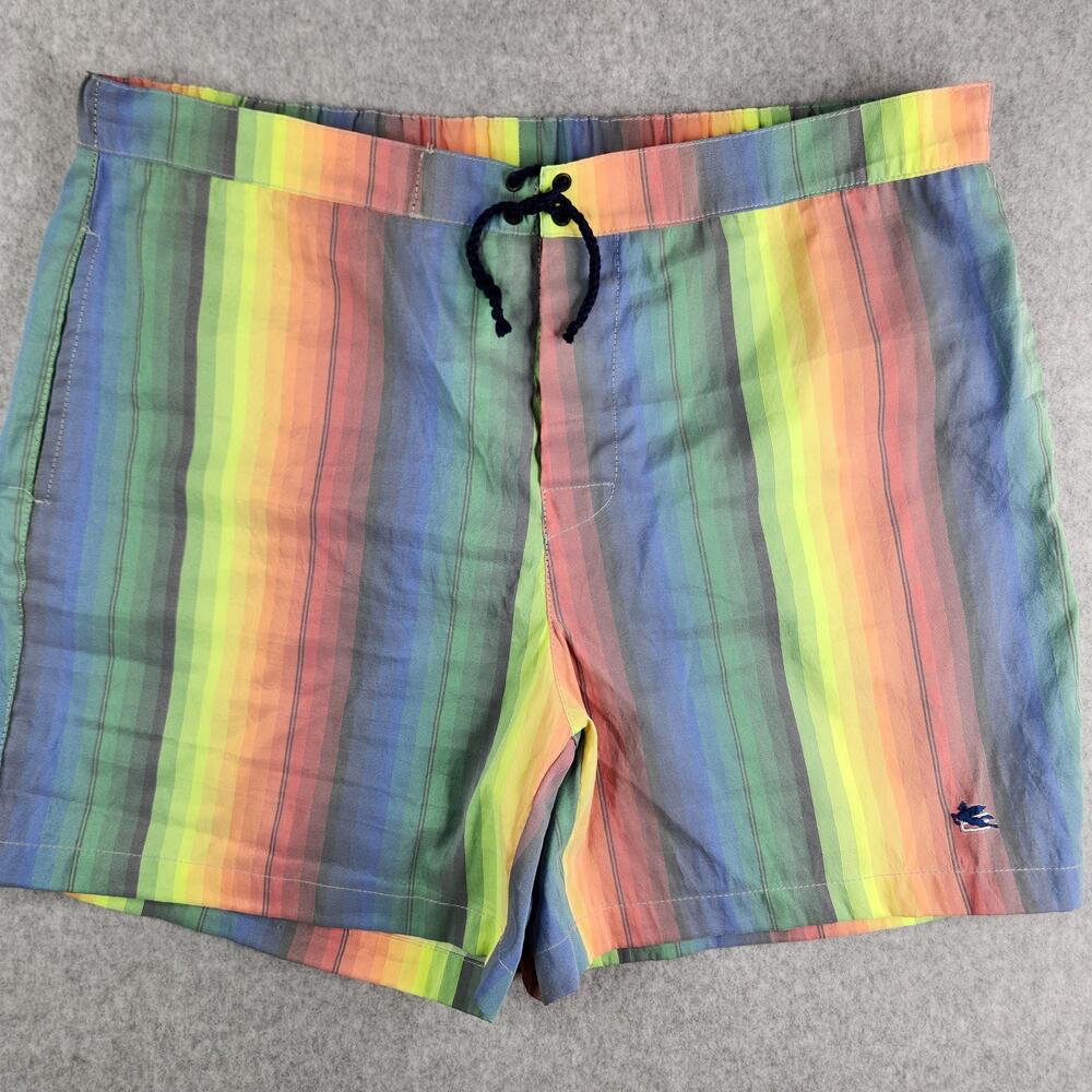 Etro Swim Shorts Mens XL Multicolor Rainbow Stripe Mesh Lined Made In Italy
